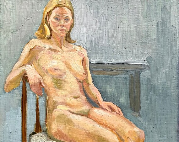 Classic Female Nude Seated Figure Impressionist Oil Painting Print