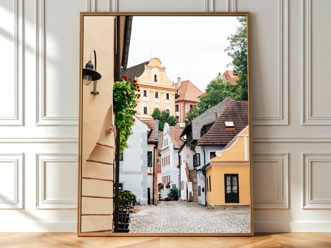Cesky Krumlov Cobblestone Street Summer Historic Town Photo Poster