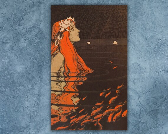 Gallery Wrapped Or Framed Giclee Wall Art Print Franz Hein Nymph In A Goldfish Pond 1905 Print Modern Art Home Decor 20a
