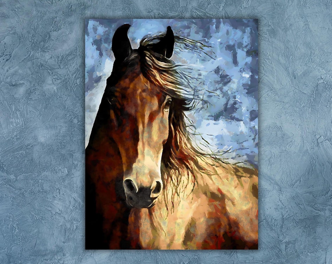 Chestnut Horse Portrait Flowing Mane Painterly Equine Art Poster