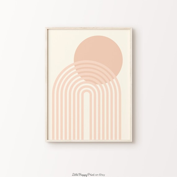 Apricot Sun Rainbow Print Mid Century Boho Nursery Girls Room Abstract Arches Geometric Peach Beige Poster Home Decor Instant Download