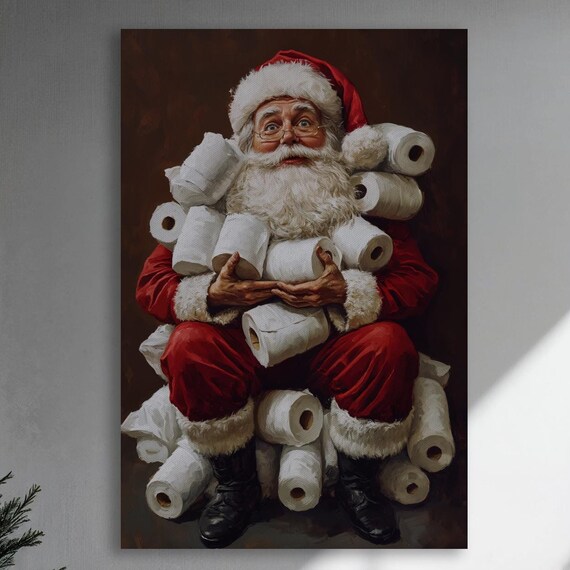 Hilarious Santa Claus Reading In A Bathroom Full Of Toilet Paper Poster