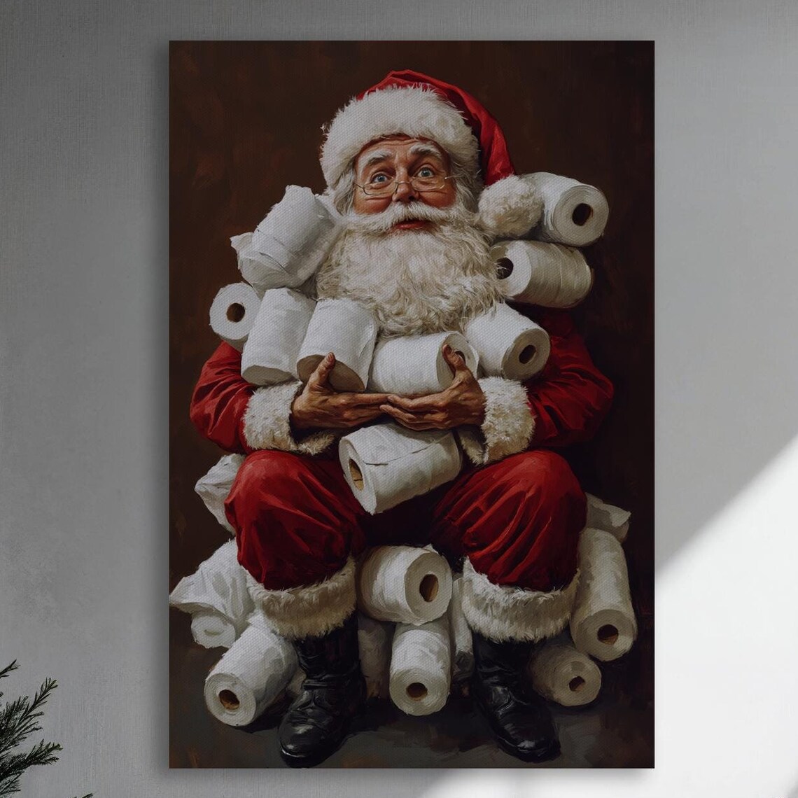 Hilarious Santa Claus Reading In A Bathroom Full Of Toilet Paper Poster