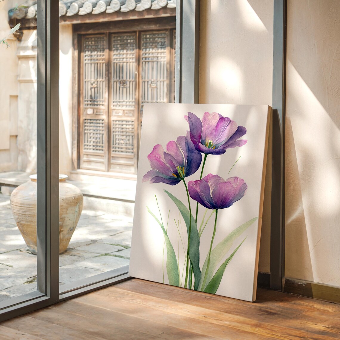 Purple Tulip Watercolor Floral Painting Botanical Art Poster