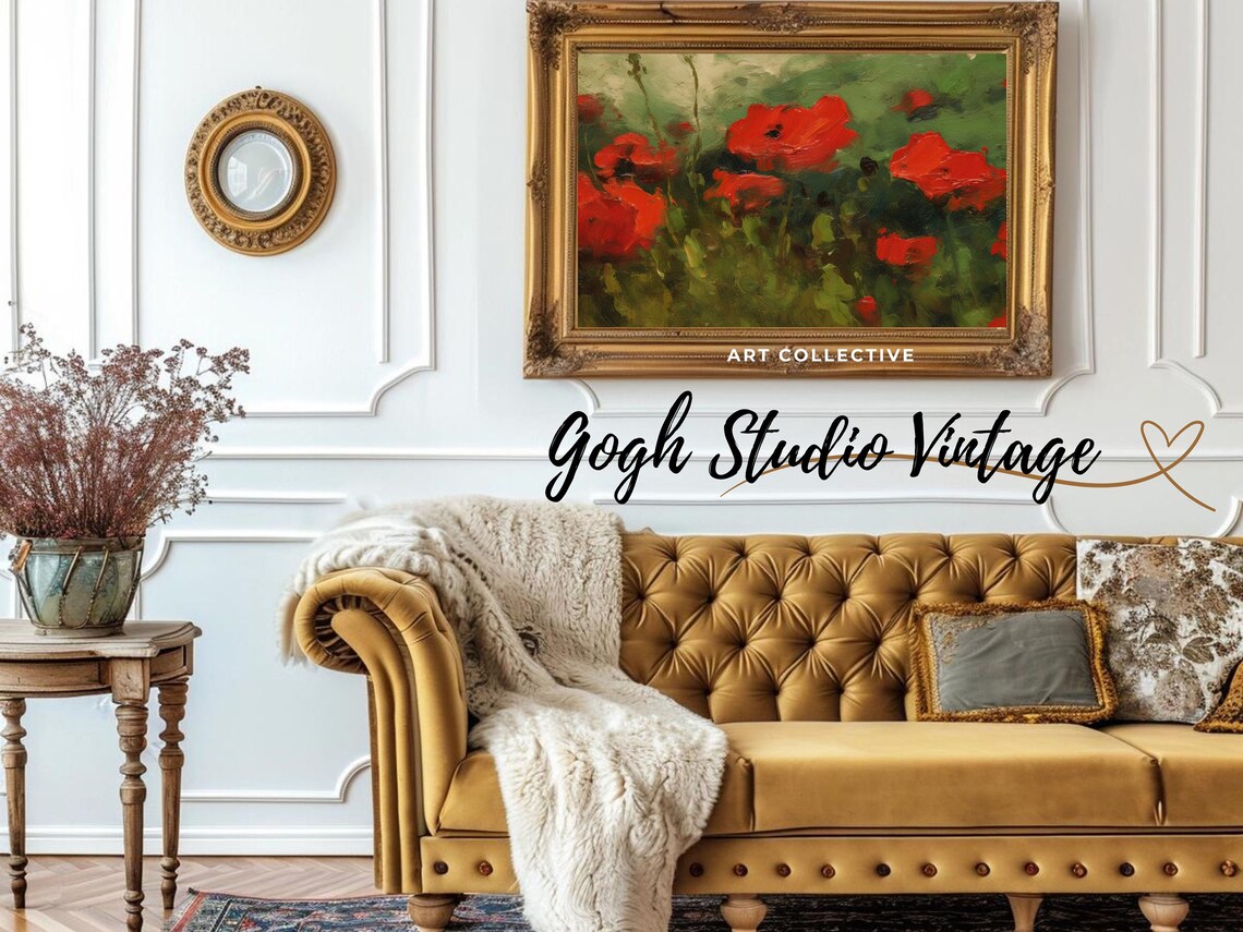 Abstract Red Poppies, Vintage Landscape Art Print - Image 3