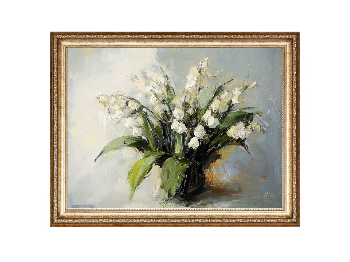 Lily Painting White Flowers Floral Painting Oil Painting Cottage Core Art Vintage Painting Prints
