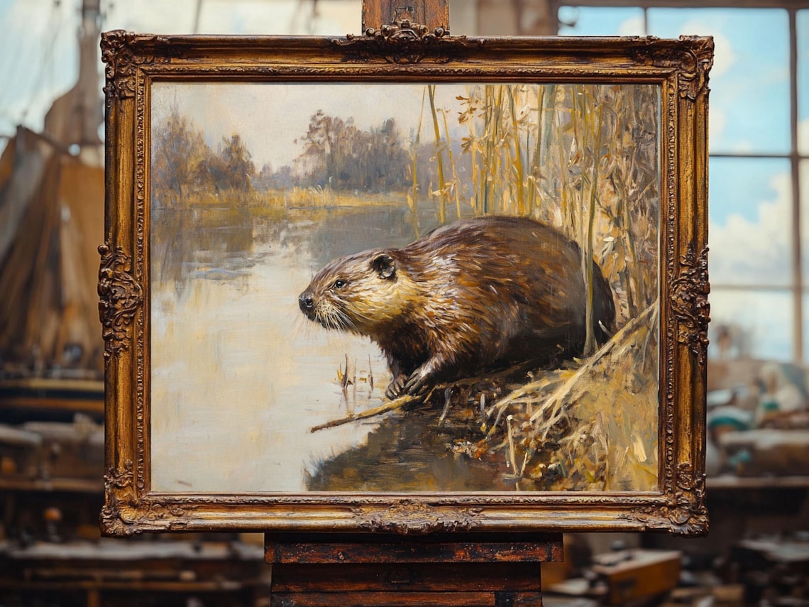 Beaver Art, Vintage Animal Lake Art Print - Image 3