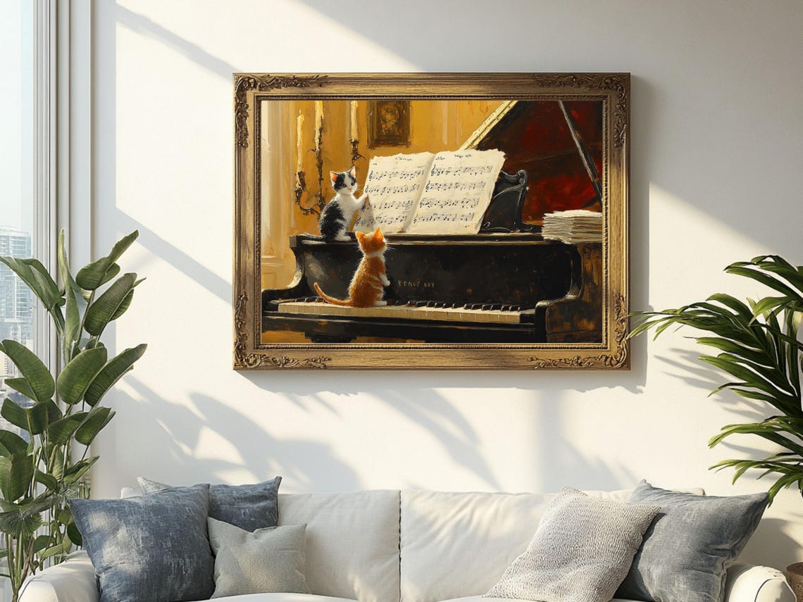 Kittens Playing Piano Music, Vintage Wall Art Print - Image 2