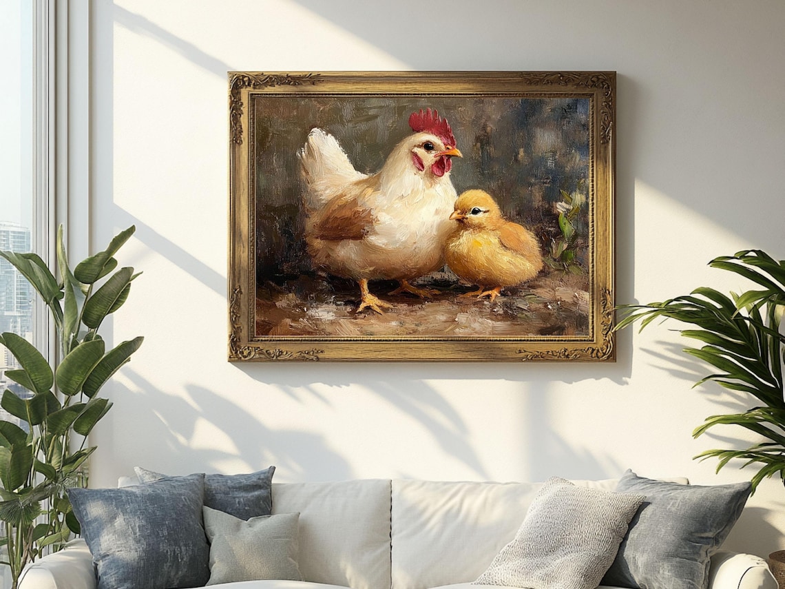 Hen And Chick Rustic Farmhouse Art Print - Image 2