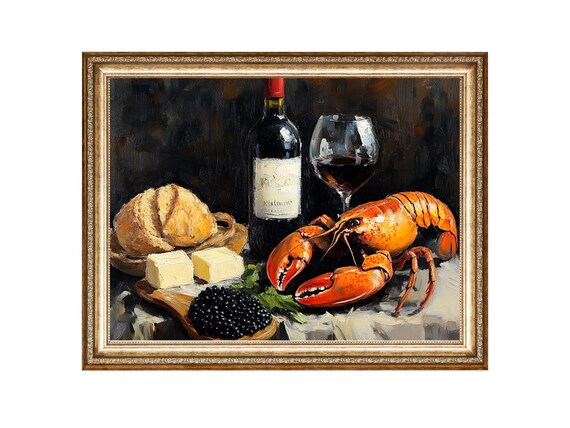 Luxury Seafood Still Life Oil Painting Cottagecore Wall Art Vintage Painting Wall Art Prints Instant