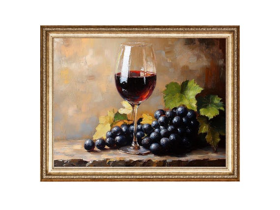 Red Wine And Grapes Vintage Art Print