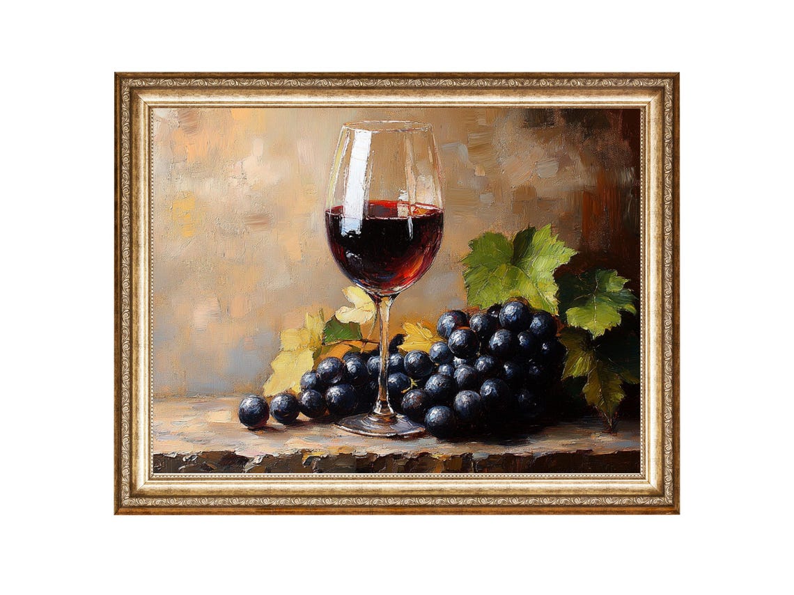 Red Wine And Grapes Vintage Art Print