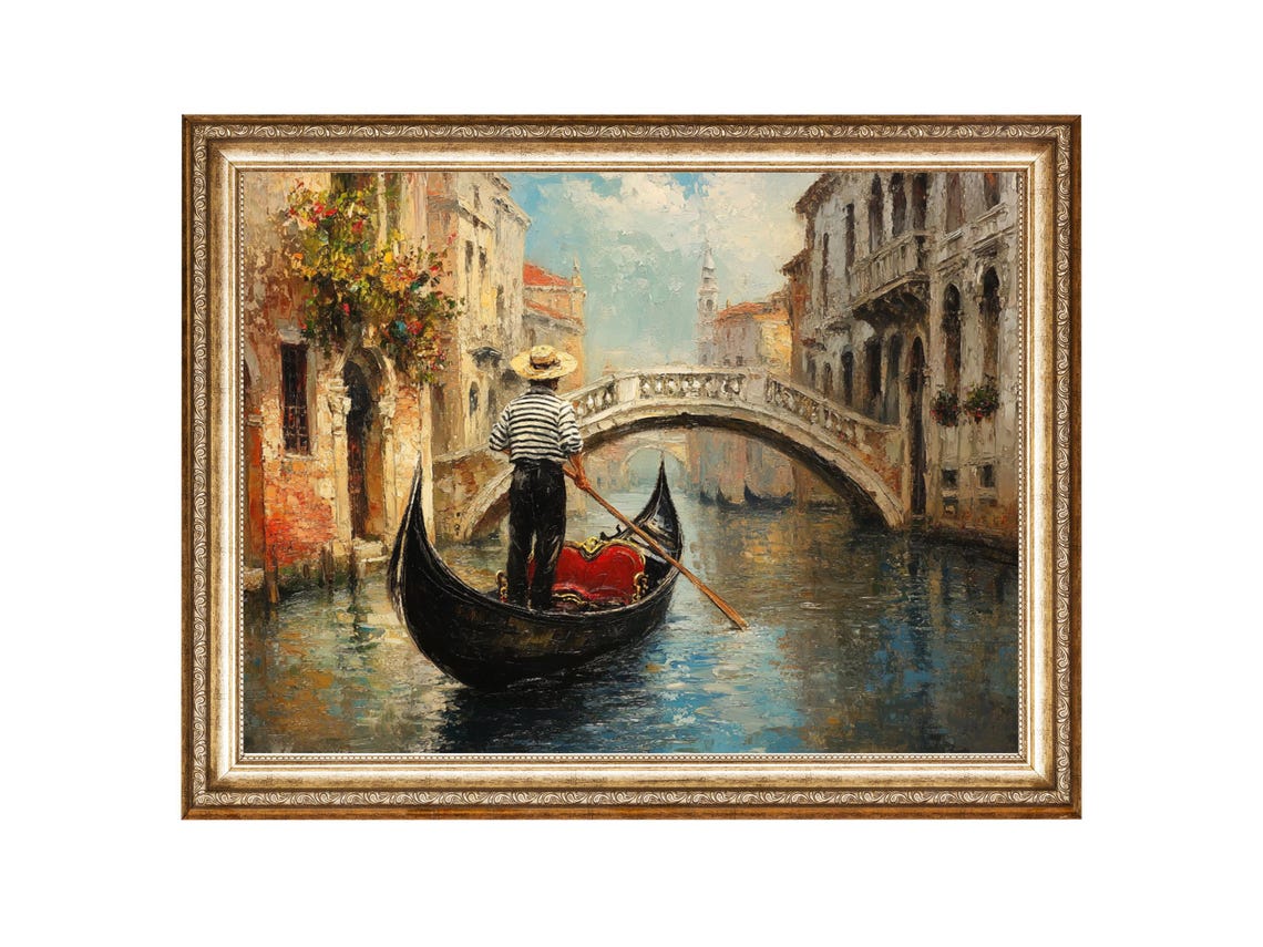 Venice Gondola Romantic Italian Canal Scene Oil Painting Cottage Core Art Best Gifts Vintage Painting Wall Art Prints