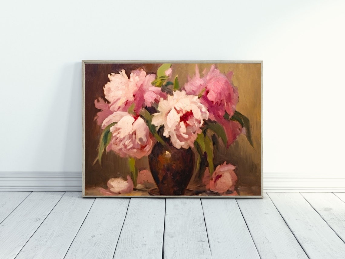 Peonies Art Print Peony Flowers Vintage Flower Painting Flower Vase Vintage Antique Oil Painting - Image 3