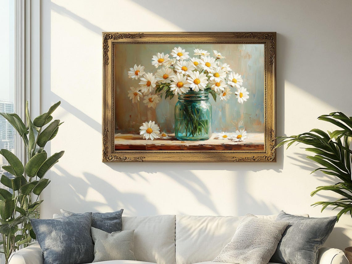 Daisy Flowers in Glass Jar, Cottage Core Art Print - Image 2