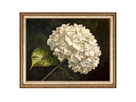 Moody Hydrangea Floral Painting Vintage Art Antique Botanical Wall Art Oil Painting Vintage Prints