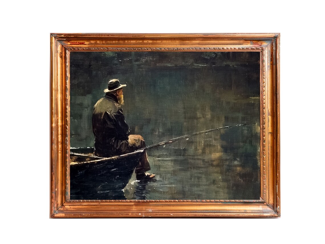 Fisherman Fishing Art Print, Lake House Decor - Image 2