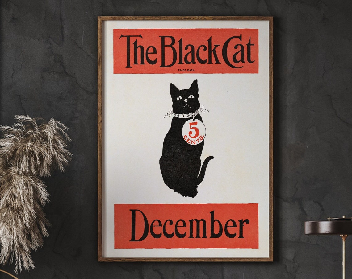 The Black Cat December 1890 Magazine Poster Vintage Retro Print Cats