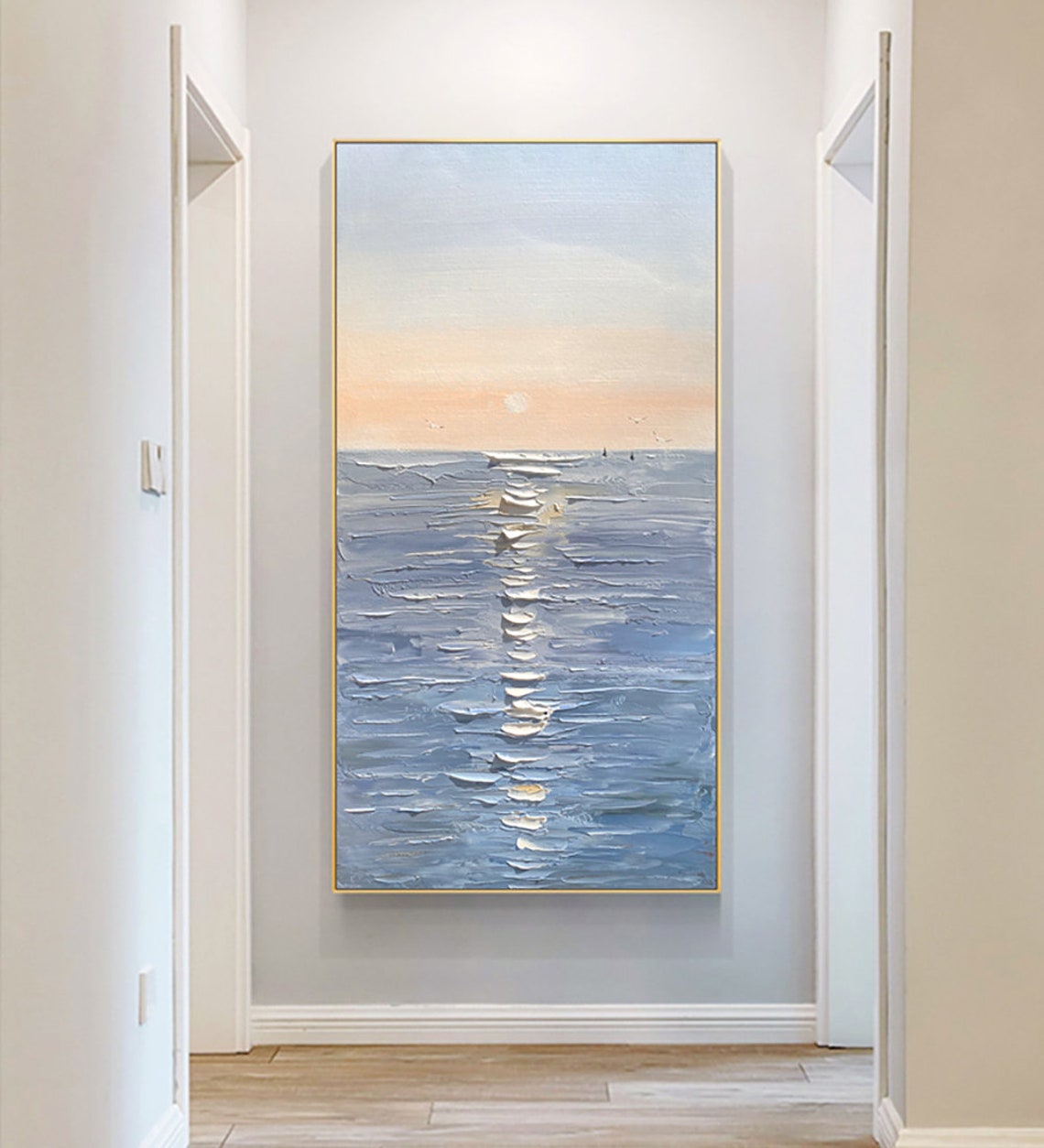 Sunset Ocean Reflection Golden Sunlight Sea Impasto Painting Poster - Image 4