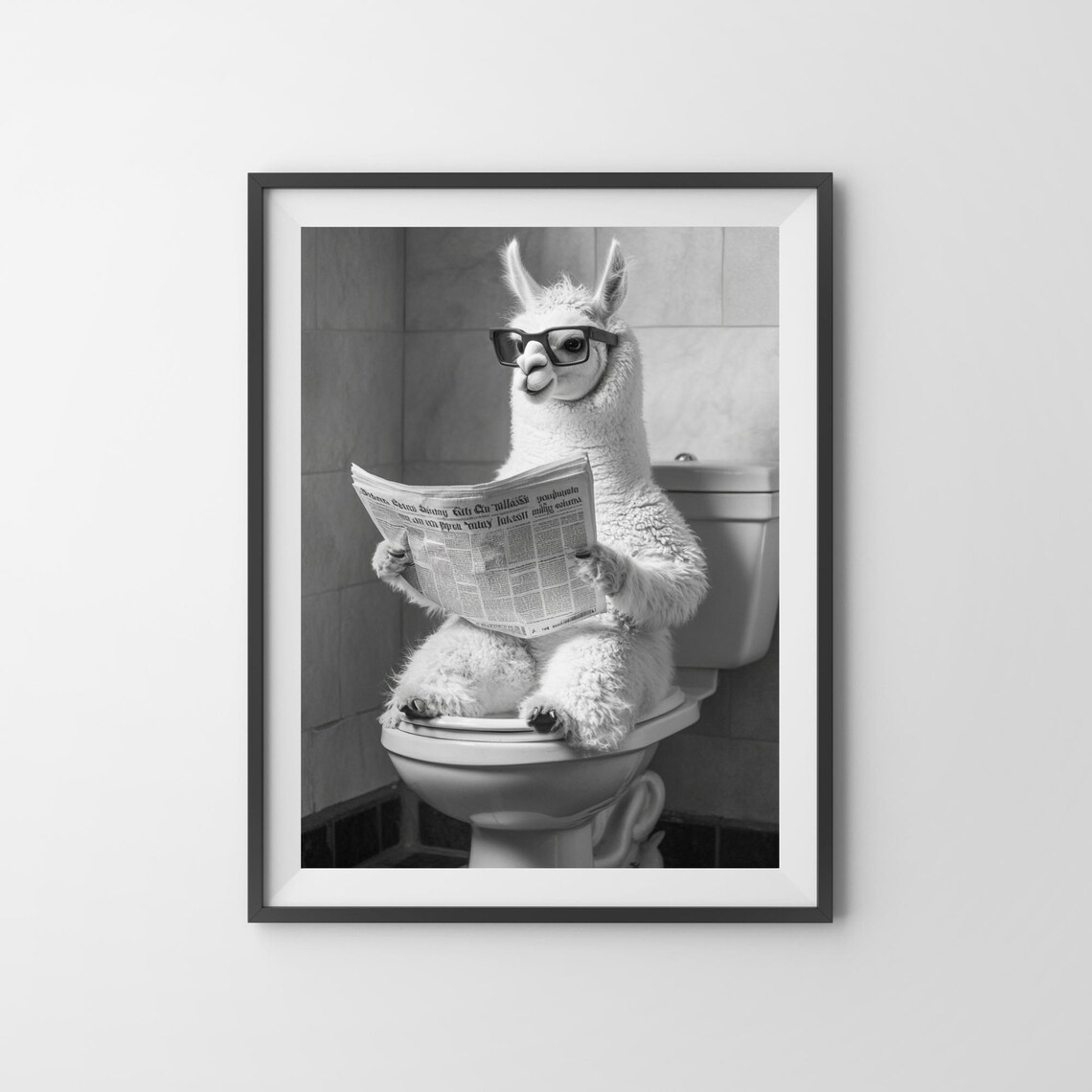 Alpaca Wearing Glasses Reading a Newspaper on the Toilet Poster - Image 3