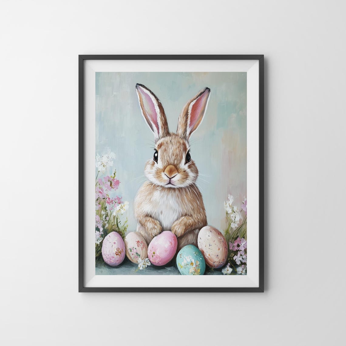 Pastel Easter Bunny With Painted Eggs Spring Nursery Wall Art - Image 3