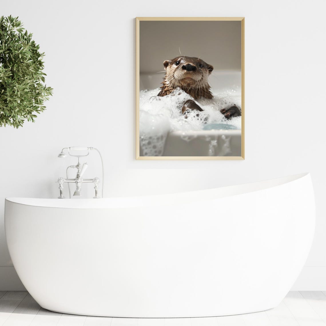 Cute Otter Splashing in Bubble Bath Funny Animal Bathroom Wall Art - Image 2