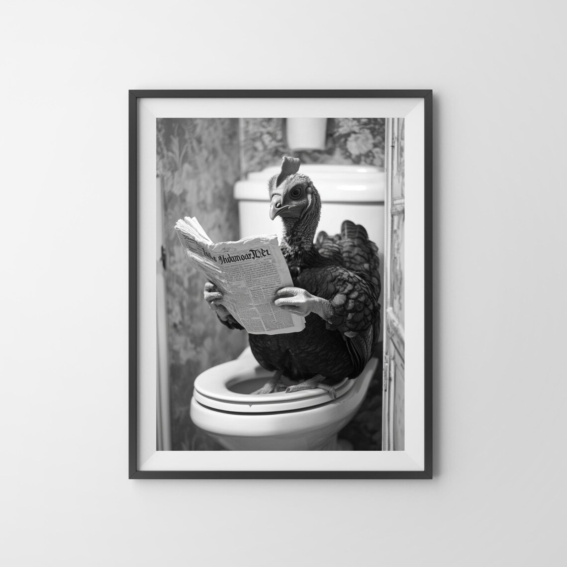 Funny Turkey on Toilet Reading Newspaper Quirky Bathroom Poster - Image 3