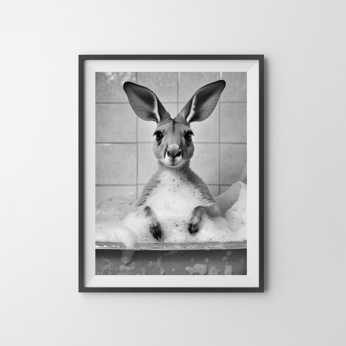 Kangaroo Bubble Bath Funny Black And White Bathroom Wall Poster - Image 3