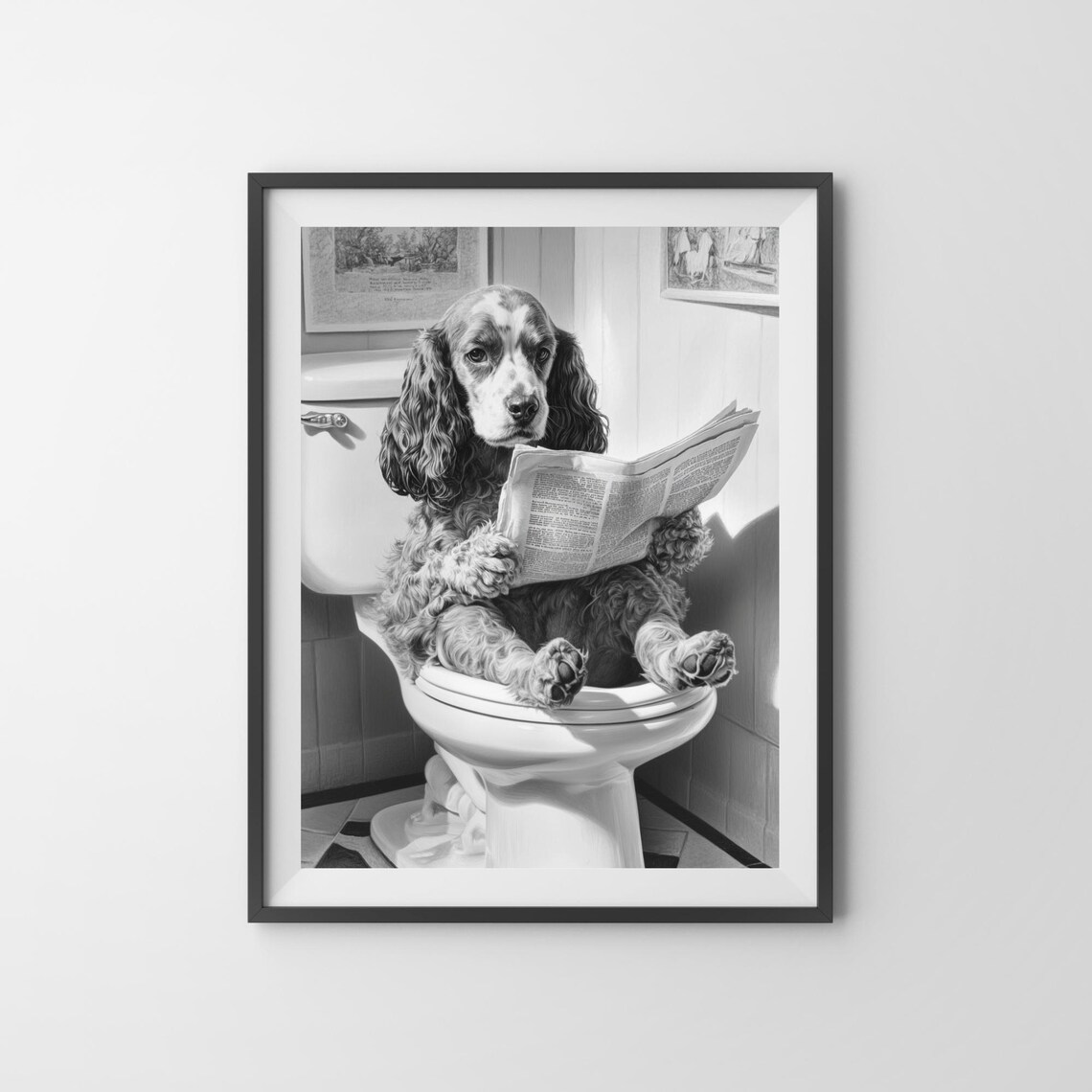 Cocker Spaniel Reading Newspaper on Toilet Vintage Dog Bathroom Poster - Image 3