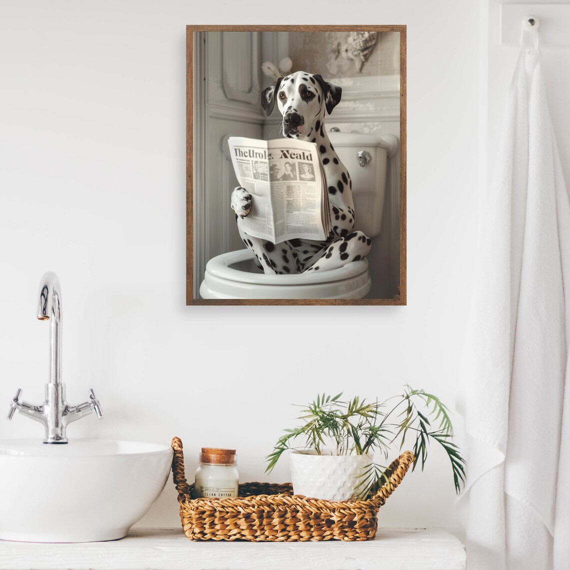 Dalmatian Reading Newspaper On Toilet Funny Dog Bathroom Poster Art - Image 2