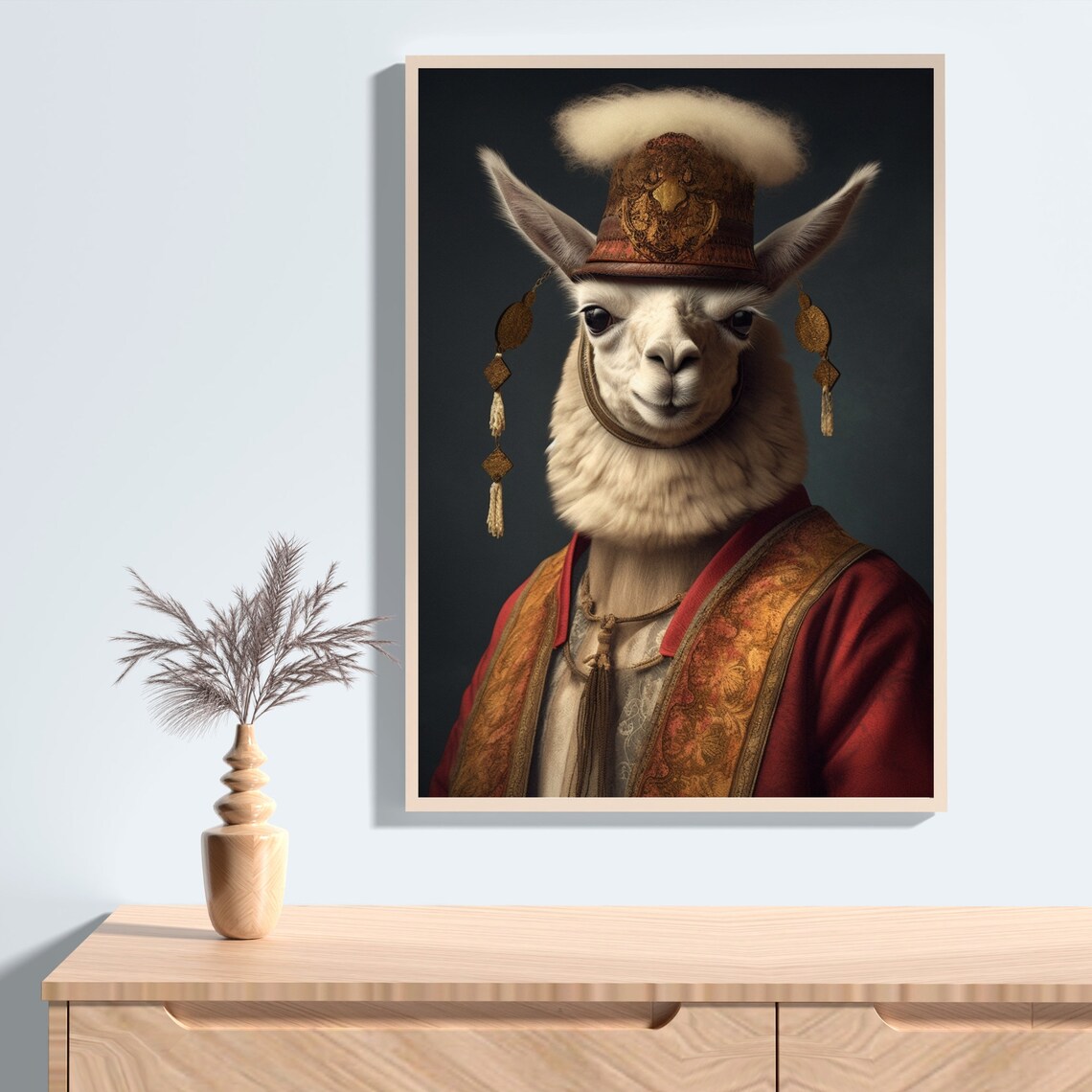 Aristocratic Llama in Red Robe and Gold Embroidered Hat Poster - Image 2