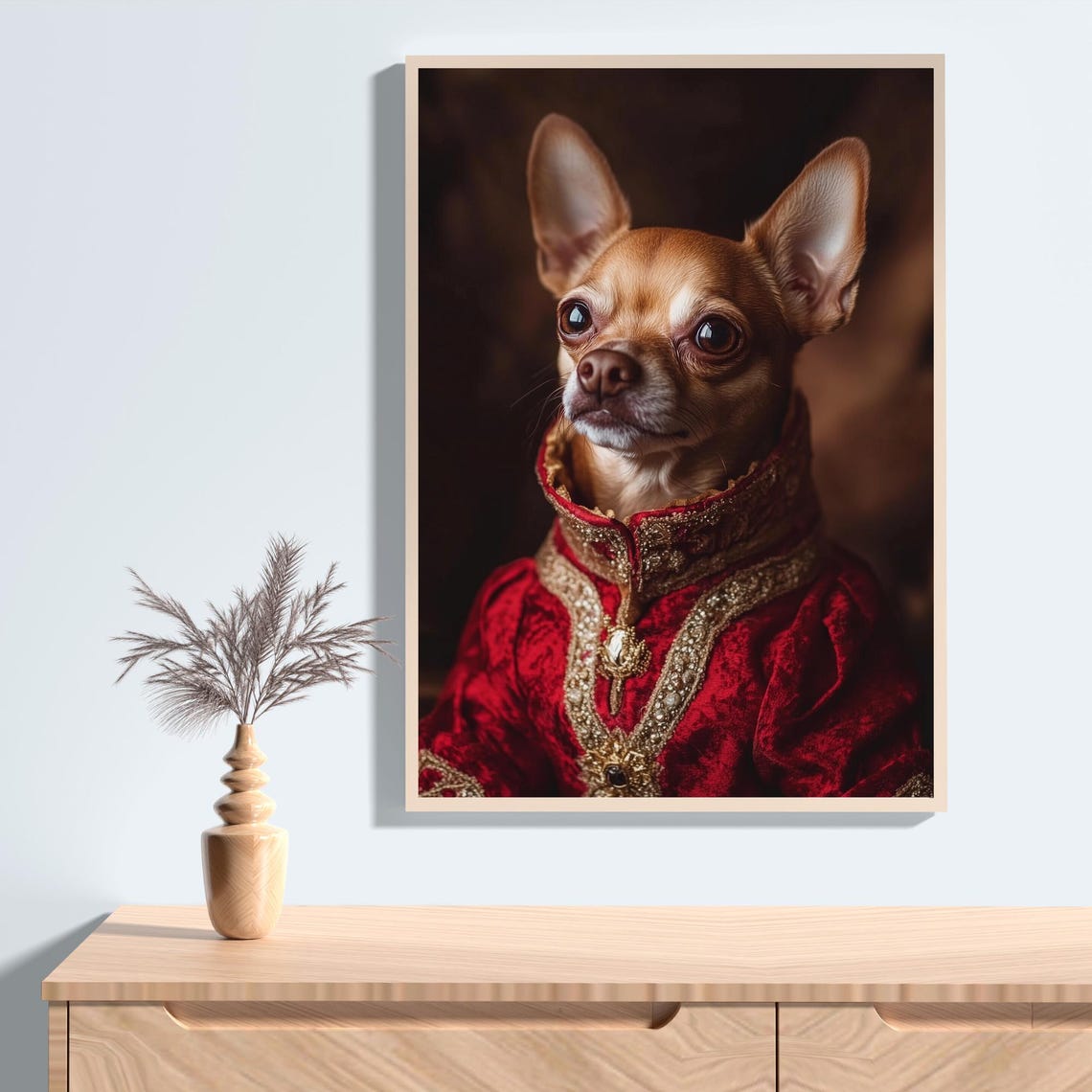 Aristocratic Chihuahua in Red Velvet Royal Coat Vintage Dog Poster - Image 2