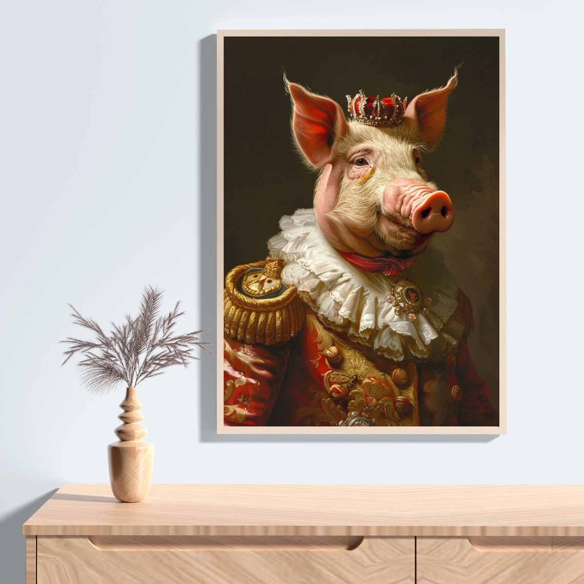 Royal Pig King in Red Military Uniform With Jeweled Crown Color Poster - Image 2