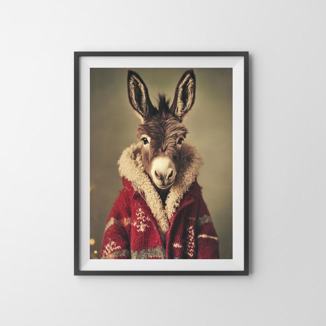Donkey Wearing Red Knit Christmas Cardigan Cozy Holiday Poster - Image 3