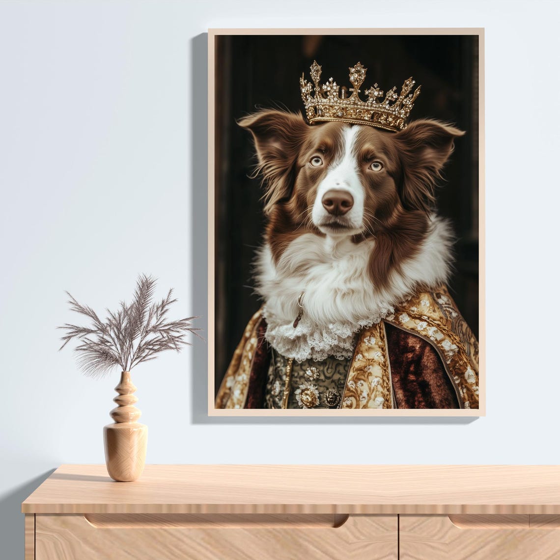 Regal Herding Dog Wearing Golden Crown Baroque Portrait Poster - Image 2