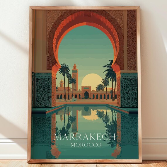 Marrakech Morocco Travel Poster Desert City Print Moroccan Architecture Wall Art