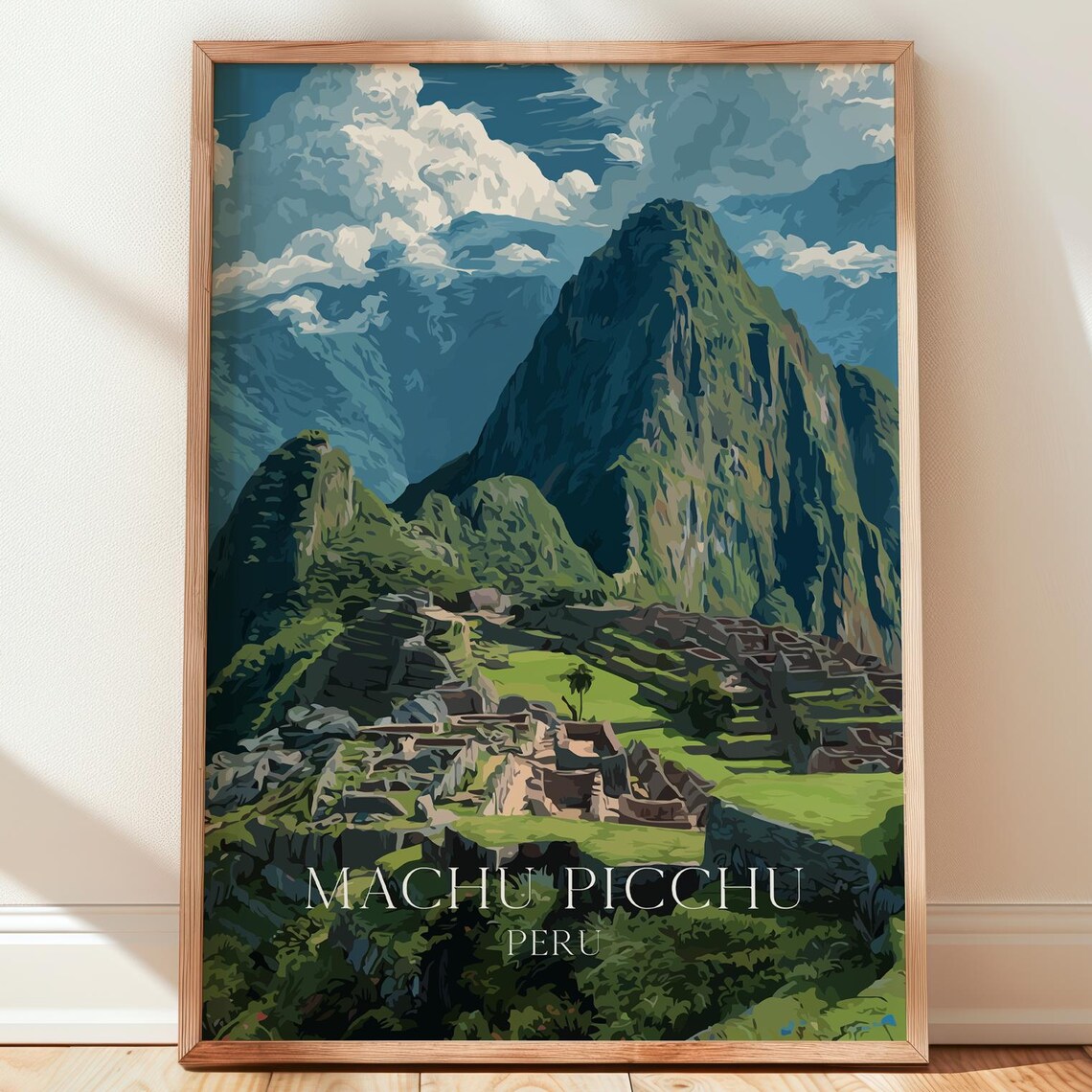 Machu Picchu Peru Ancient Ruins Vintage Travel Poster Andes Mountain Art