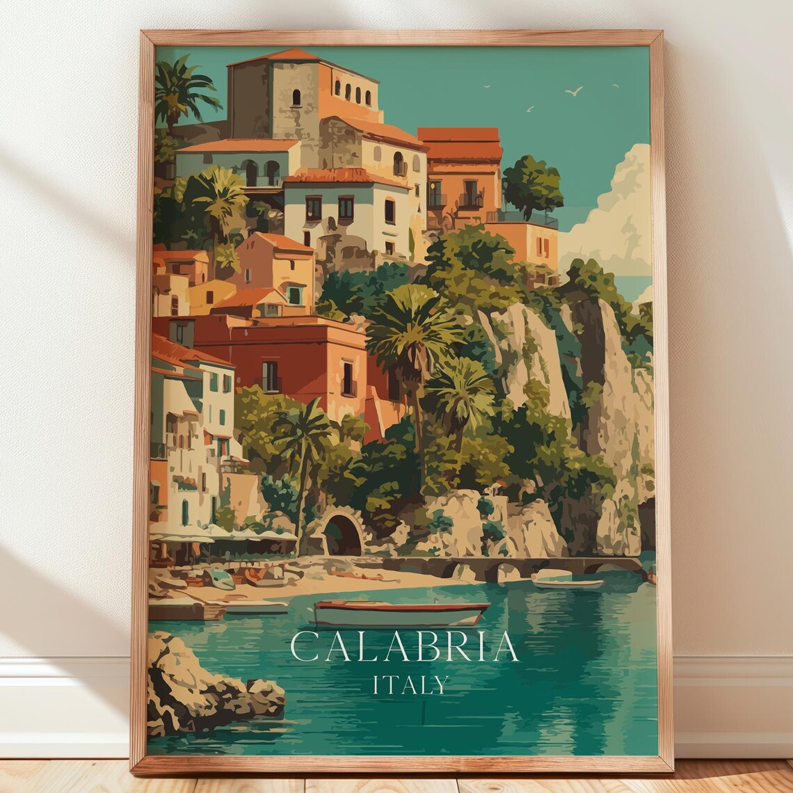 Calabria Italy Travel Poster, Mediterranean Landscape