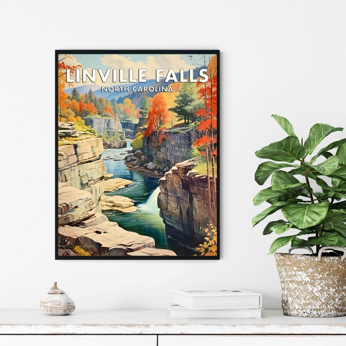 Linville Falls North Carolina Autumn Gorge Waterfall Travel Poster - Image 3