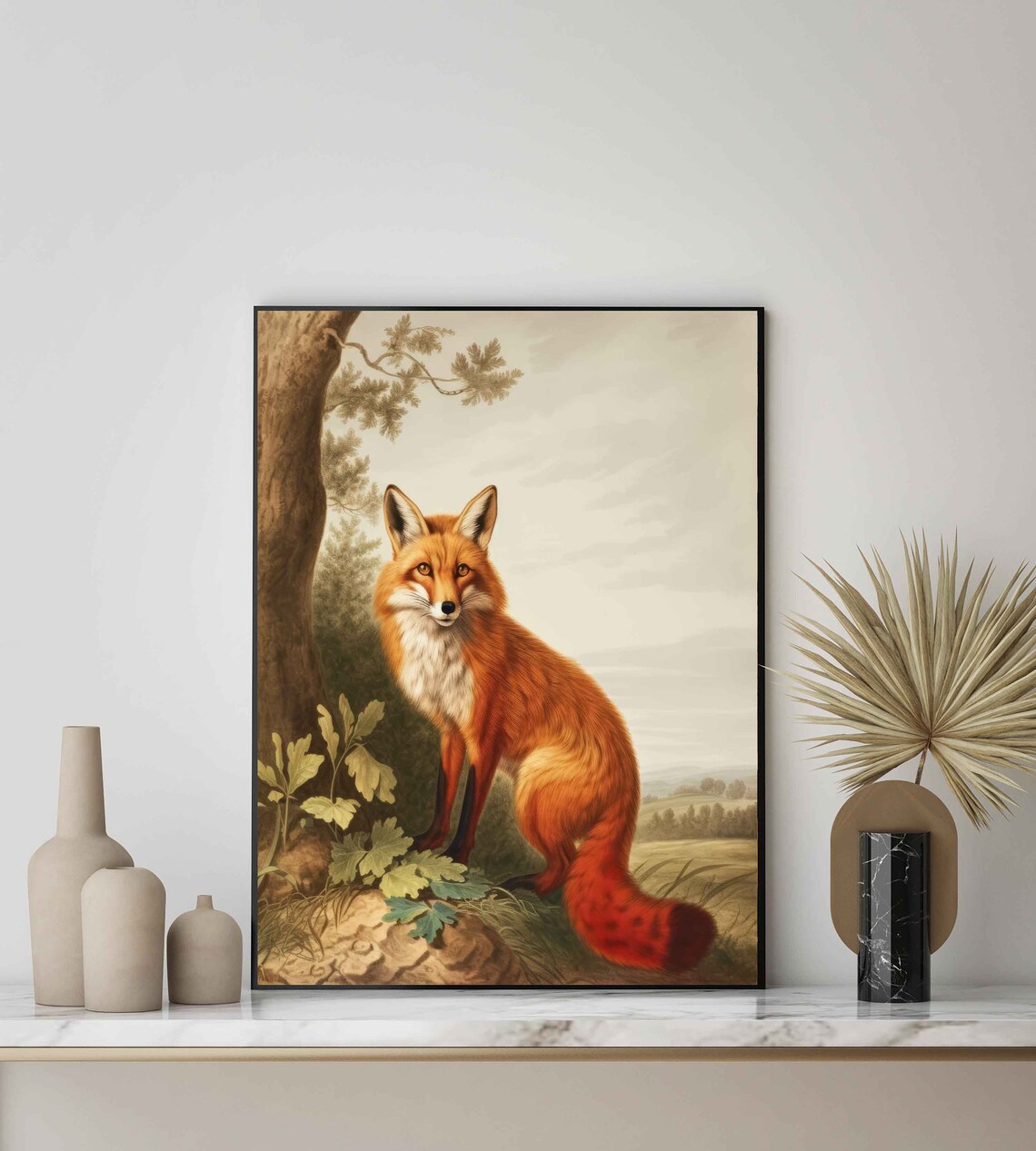 Red Fox Beside Oak Tree Fiery Vintage Woodland Wildlife Poster - Image 2