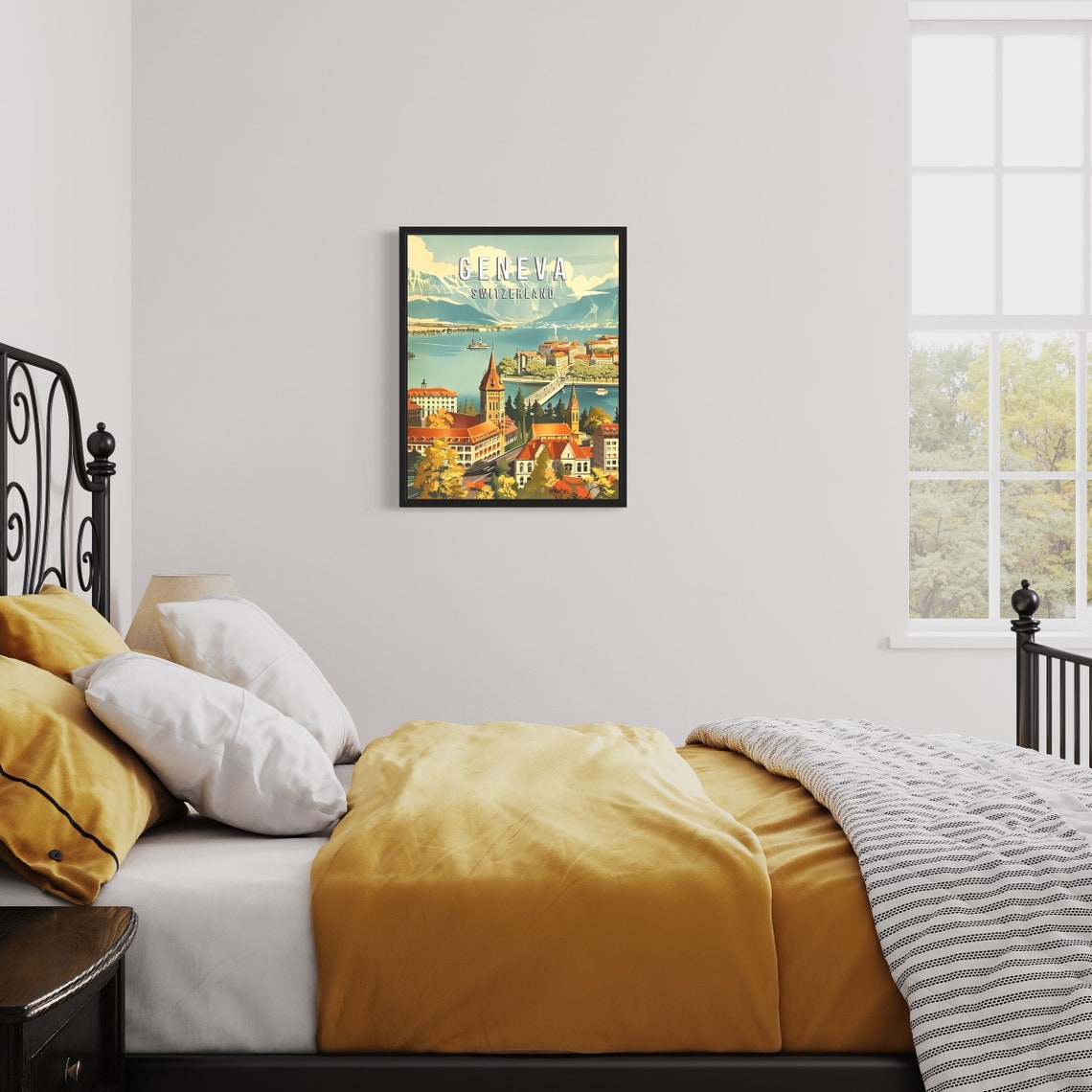 Geneva Switzerland Lake View with Old Town and Alpine Peaks Poster - Image 3