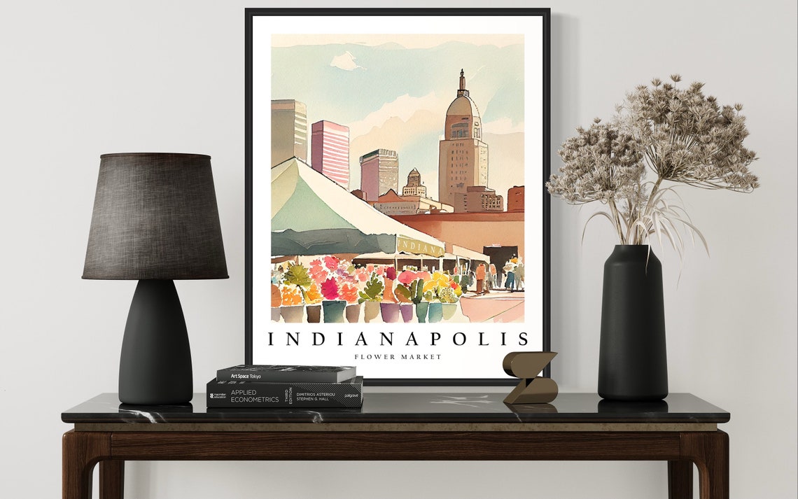Indianapolis Flower Market Watercolor City Skyline Decor Poster - Image 2