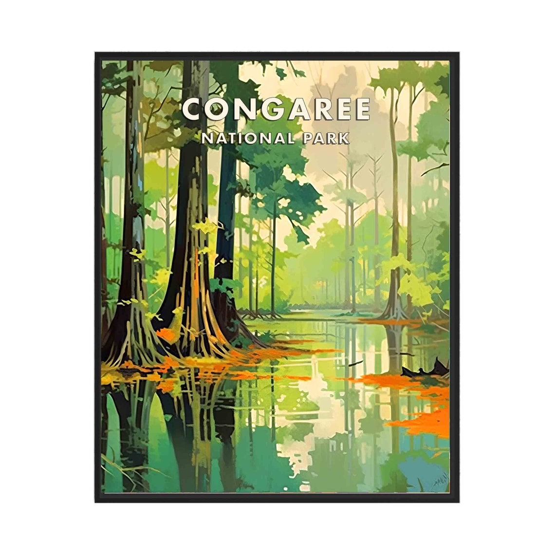 Congaree National Park Cypress Swamp Reflection Vintage Travel Poster
