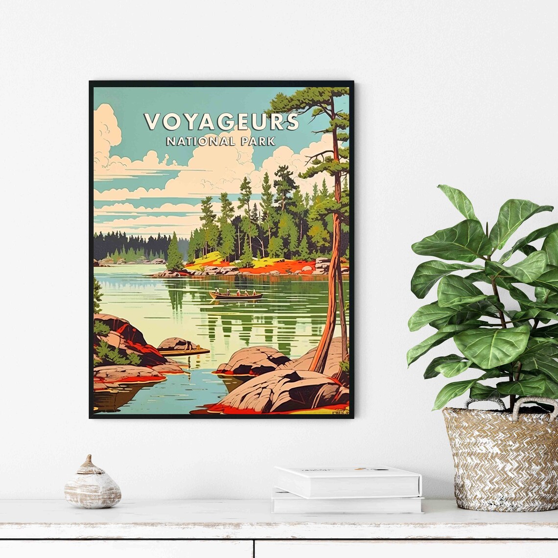 Voyageurs National Park Pine Lake Canoe Paddlers Travel Poster - Image 2
