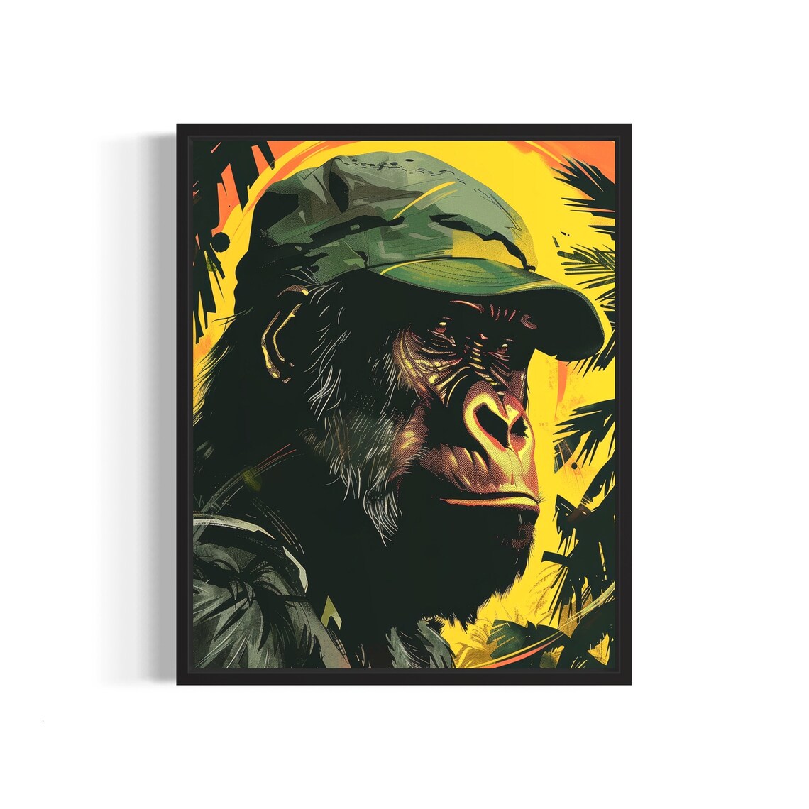 Gorilla Wearing Safari Cap In Tropical Jungle Portrait Poster