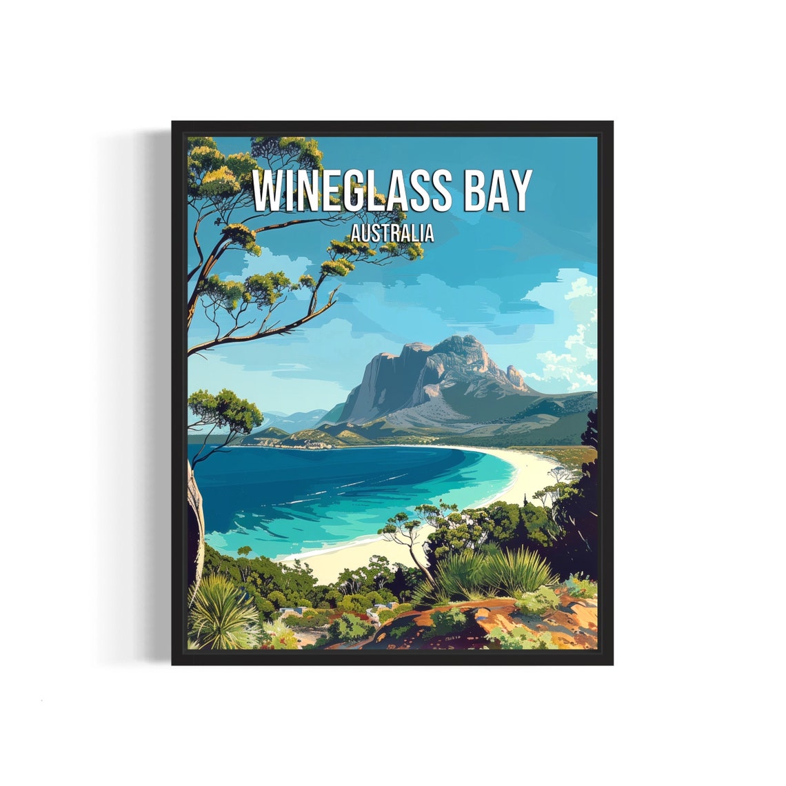 Wineglass Bay Australia White Beach Poster with Hazards Mountains