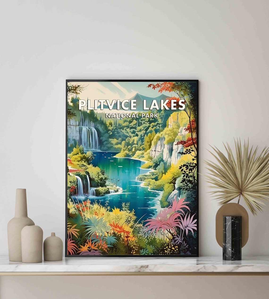 Plitvice Lakes National Park Turquoise Falls Vintage Travel Poster - Image 2