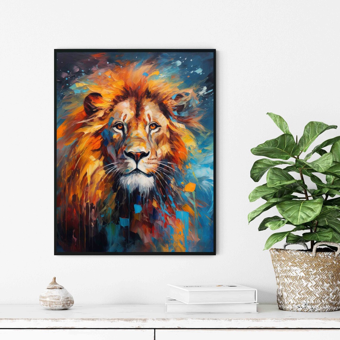 Majestic Lion Portrait in Fiery Abstract Expressionist Art Print - Image 3