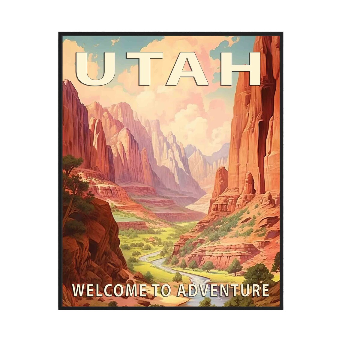 Utah Red Rock Desert Canyon Wilderness Adventure Travel Poster