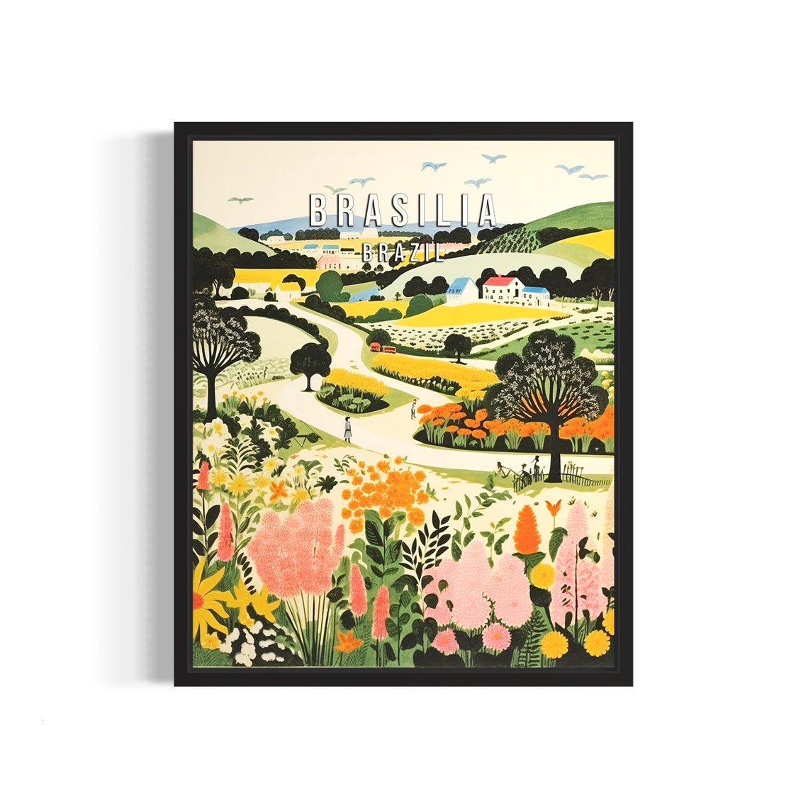 Brasilia Brazil Wildflower Hills Rolling Countryside Travel Poster